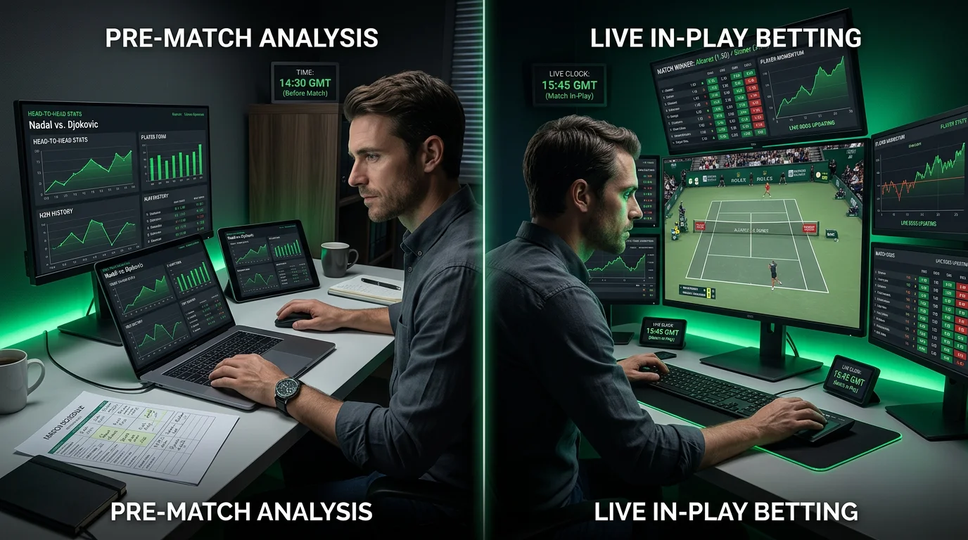 Apuestas de tenis prematch vs live: diferencias, ventajas de cada modalidad y estrategia para combinarlas