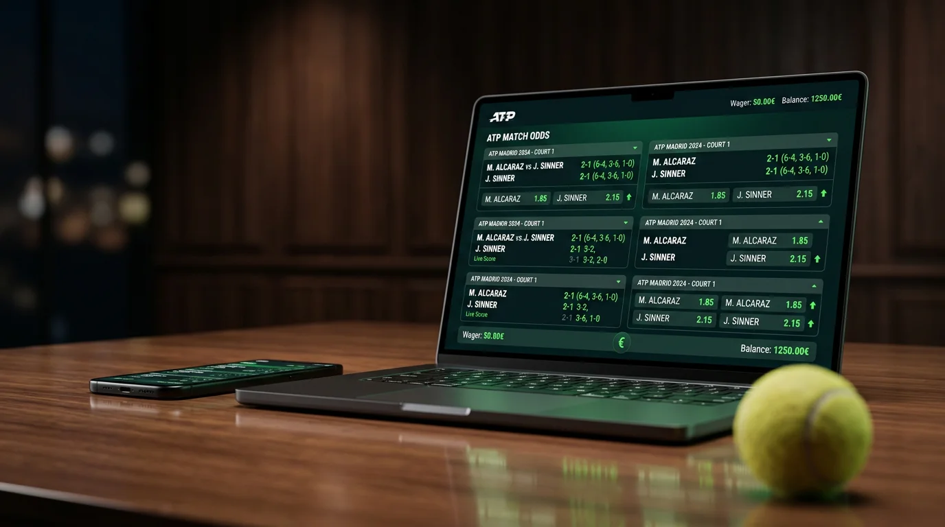 Pantalla con cuotas de tenis ATP en una plataforma de apuestas online